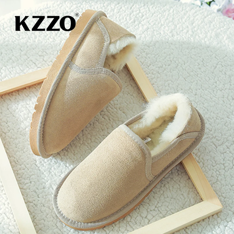 KZZO New Sheepskin Leather Women Snow Boots Natural Wool Lined Winter Warm Lazy Shoes Australian Classic Flat Casual Mini Boots