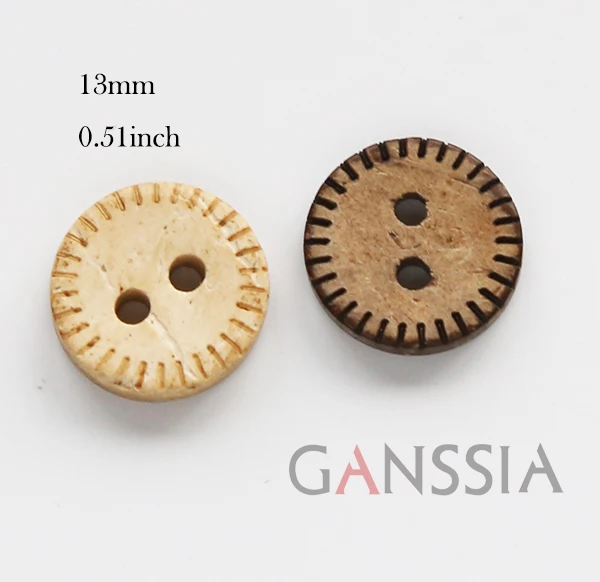 50pcs/lot Size:13mm Natural Coconut Buttons 2 Holes Dashed Line Design Garment Sewing Accessories(ss-717)