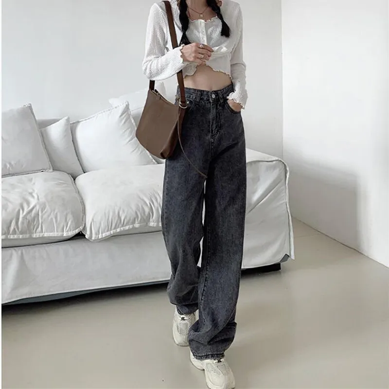 

Woman Jeans High Waist Clothes Wide Leg Denim Clothing Blue Streetwear Vintage Quality Nice Vogue Harajuku Straight Pants