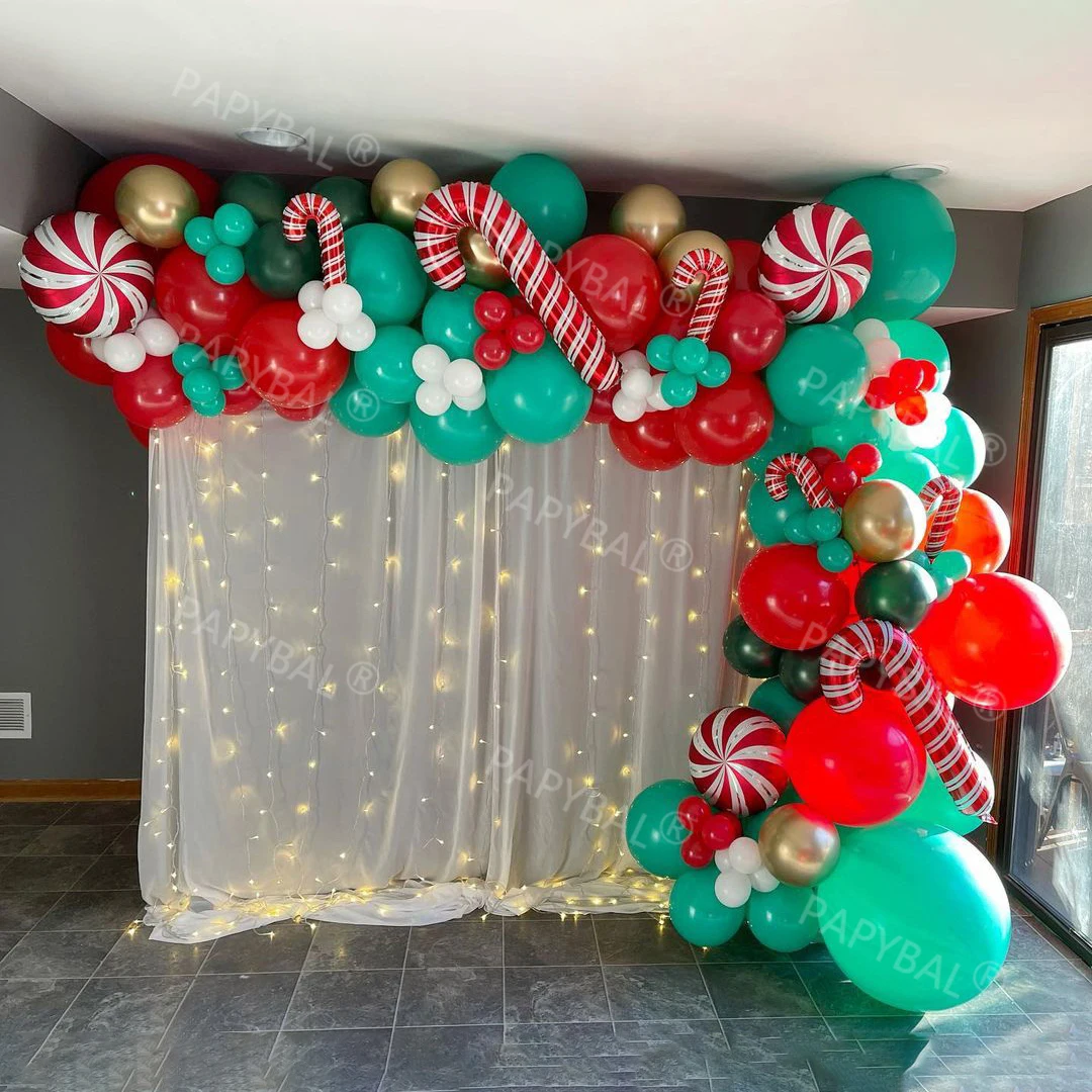 141Pcs Christmas Decorations Arch Garland Balloons Kitred Lollipop Foil Balloon New Year Decoration Background Globos Gifts Kids