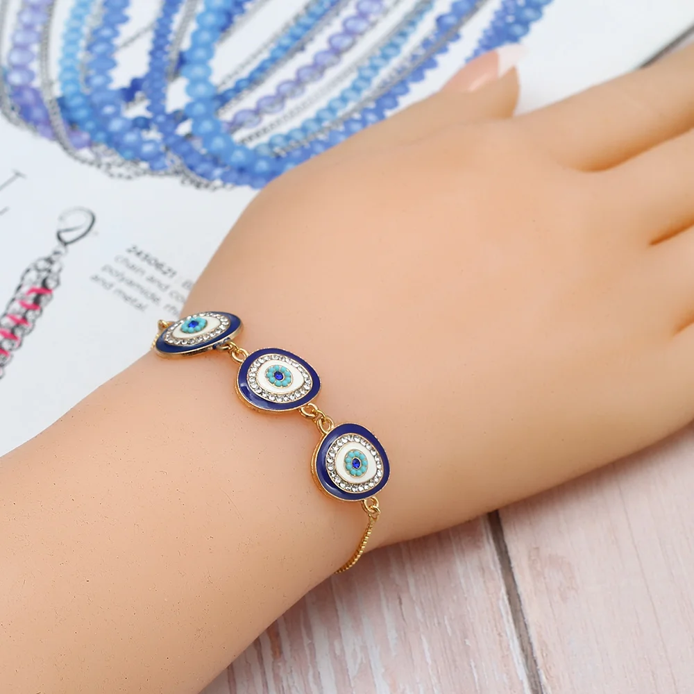 Lucky Eye Blue Zircon Turkish Evil Eye Charm Bracelet Copper Gold Silver Color Chain Adjustable Bracelet for Women Female BE104