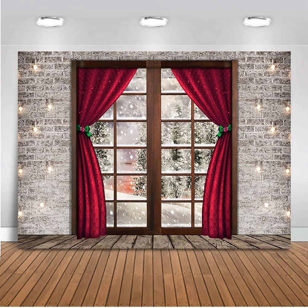 

Christmas fondos navideños photography Family Grey Brick Wall Photo Background Studio Photocall Windows Backdrops Photo Shoot