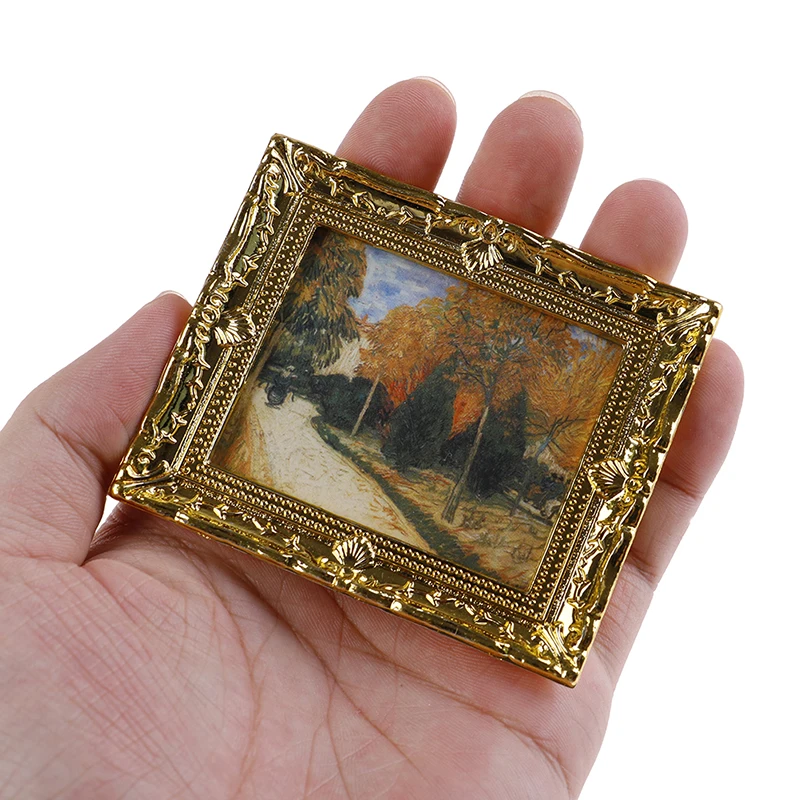 1 Pc Dollhouse Miniature 1:12 Mini Decorative Accessories Antique Frame Oil Painting DIY Doll House Resin Picture Frame