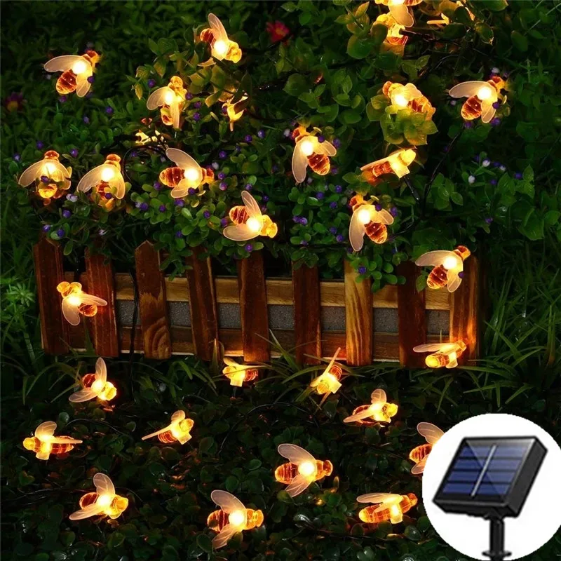 5/7m 20/50LED Solor Bee Shaped String Light Battery Operated Christmas Garlands Fairy Lights for Holiday Party Garden Decoration