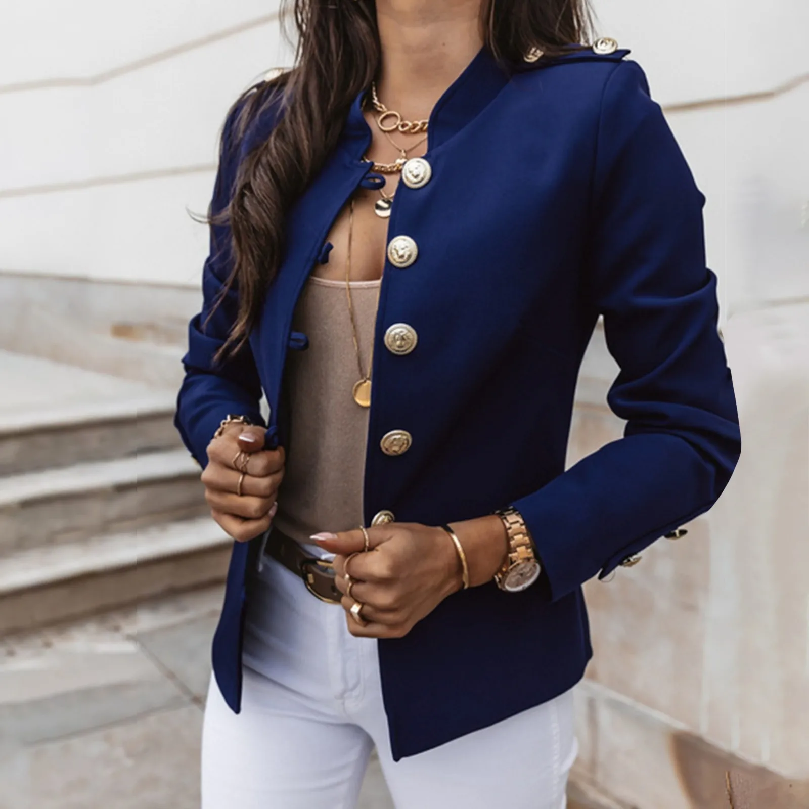 Frauen Blazer Jacken Stilvolle Tasten Kleidung Lose Top Langarm Casual Damen Büro Tragen Mantel Bluse Blazer Frauen Mantel