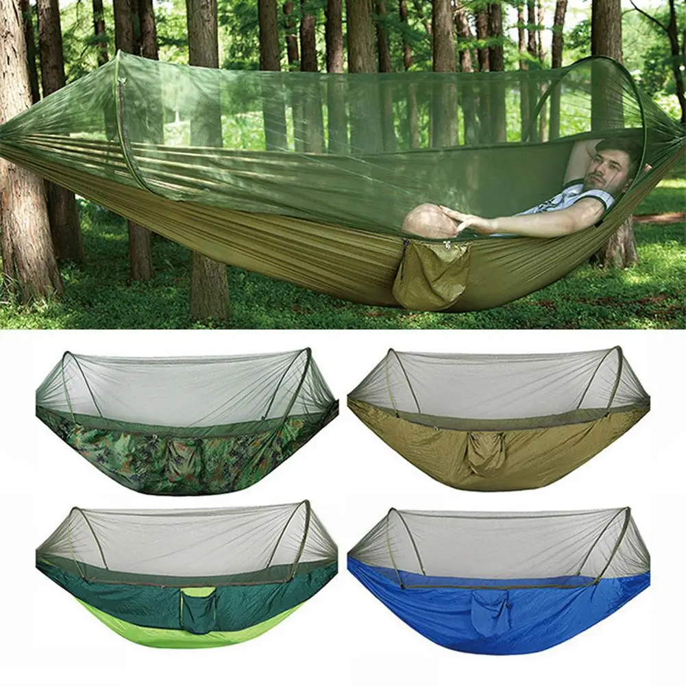 2021 Camping Hammock With Mosquito Net Pop-Up Portable Outdoor Parachute Hammocks Swing Sleeping Hammock Camping Stuff