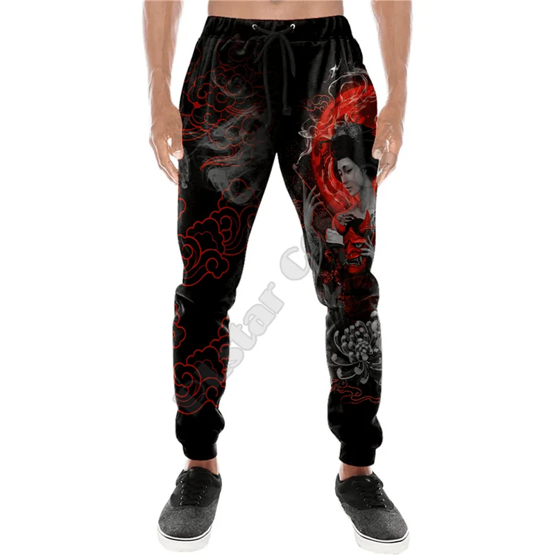 PLstar Cosmos Oni Mask Tattoo Pants for Men and Women, 3D All Over Printed Joggers, Harajuku Pants, Full Hip Hop Sweatpants, Nouveauté