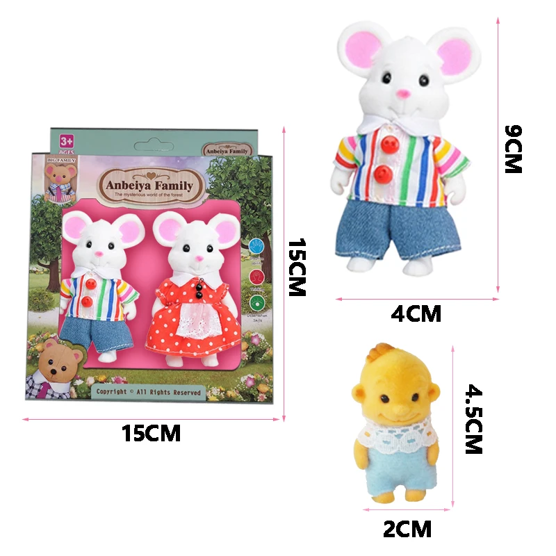 17PCS Forest Animal Family 1:12 Plush Dolls Set Cartoon Kids Toys For Girl Baby Birthday Christmas Gift Rabbit Family Dollhouse