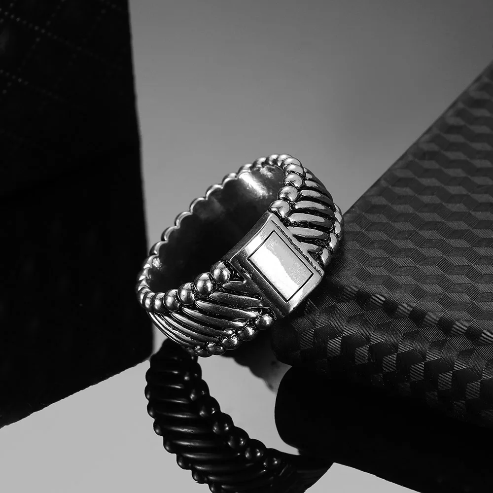 Silver COLOR NEW Tire Pattern Men\'s Buddha Chain Link Finger Ring Jewelry To Women Gifts Punk Biker Wide Chain Buddha Ring