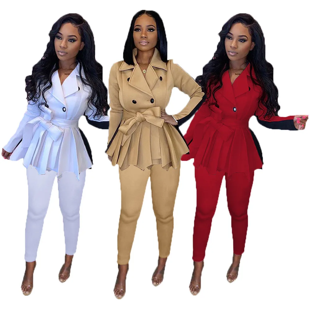 Office Lady Elegant Fashion Two Piece Set Women Winter Outfits Peplum Top and Pencil Pants Suit Slim Formal Party Club Outfits