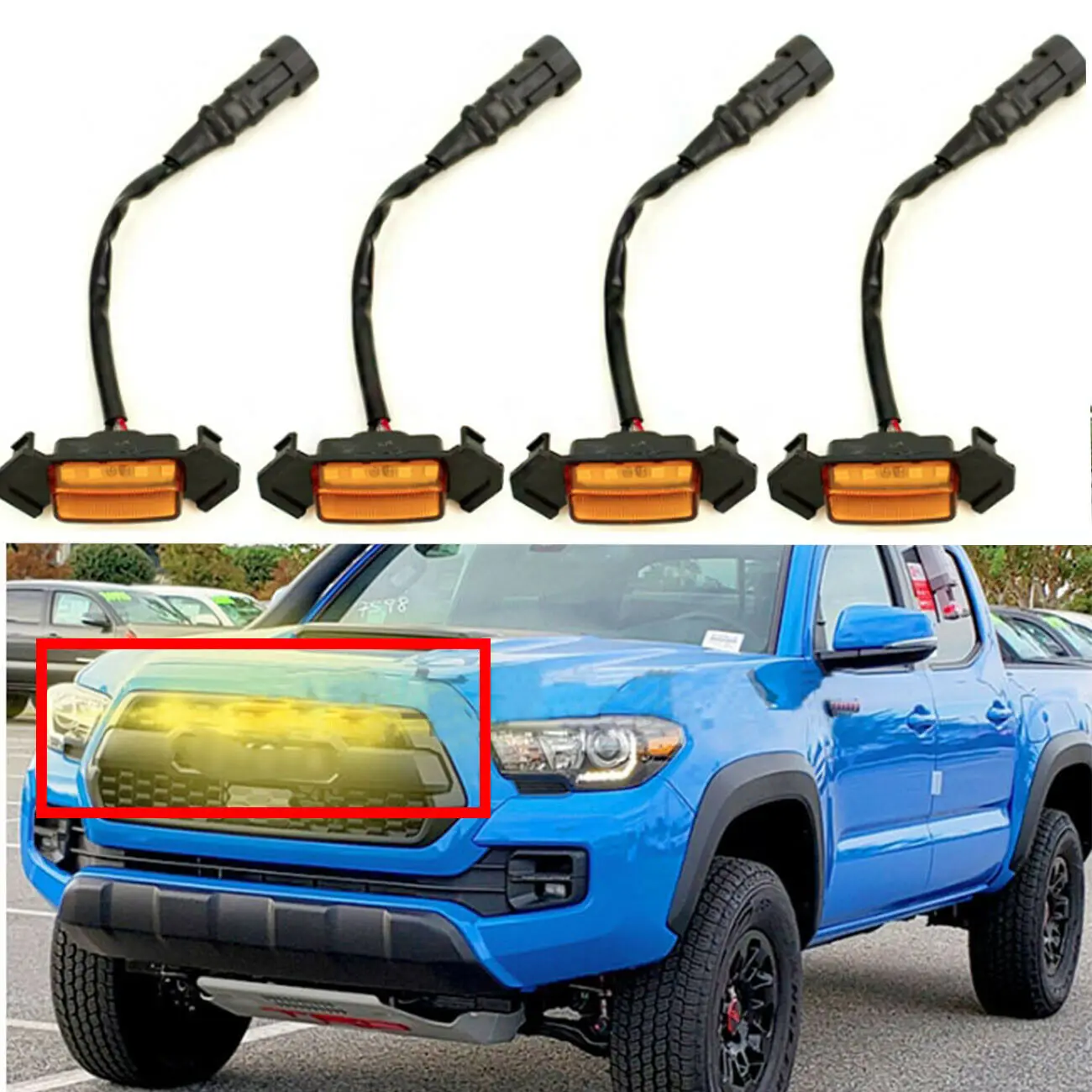 

4PCS For Toyota Tacoma Front Grille Light assemblies with Wiring Harness Ket Lens Amber LED lights 2016 ~ 2019 Car Accessories