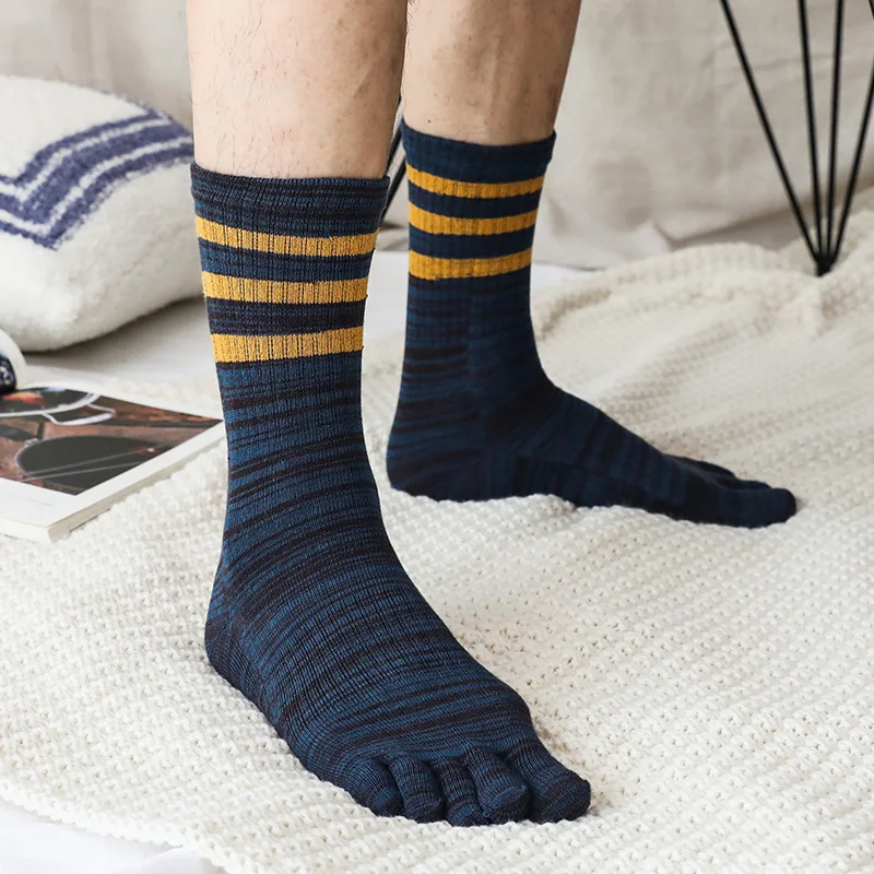 100 Cotton Mens Toe Socks SummerStriped Contrast Men Five Finger Socks Free Size Basket Calcetines Male Meias Dropship Men Soks