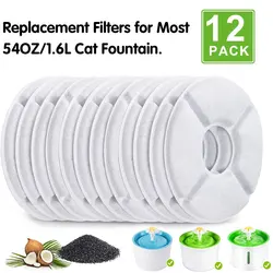 12Pcs Cat water Fountain  Activated Carbon Replacement Filter for 1.6L Automatic Pet Cat Water Fountain Dog Water Dispenser