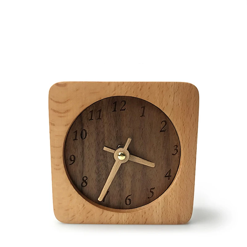 Simple Art Solid Wood Square Desktop Small Clock