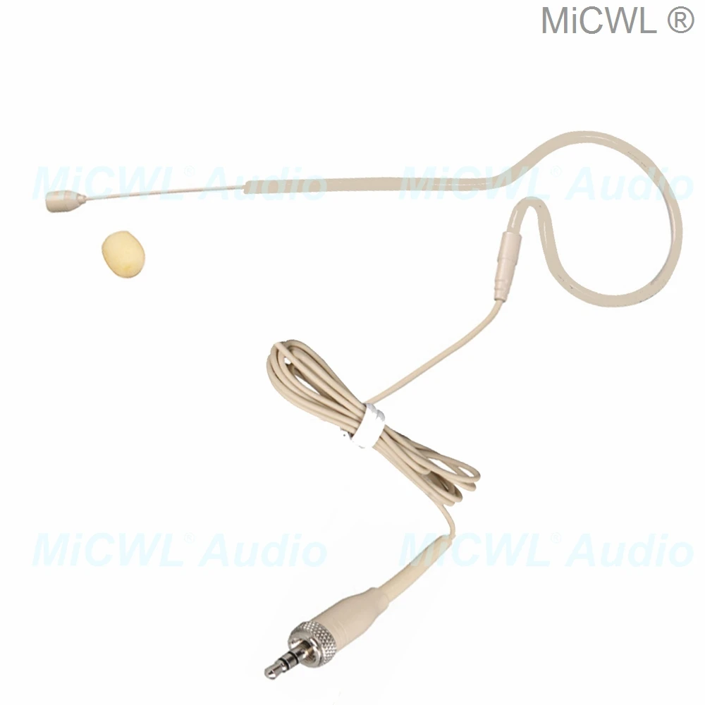 Beige Double Earhook Headworn Headset Microphone For Sennheiser Wireless Beltpack XSW EW100 EW300 EW500 3.5mm Stereo Screw Lock