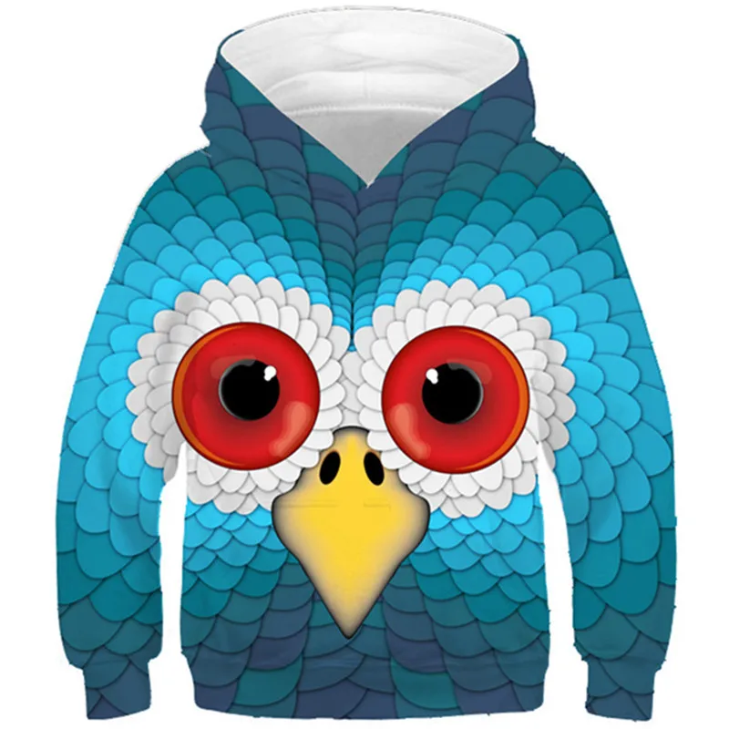 New 2022 Children Lovely Animal Owl Colorful Design Sweatshirt Boys Girls Fashion 3D Hooded Hoodies Kids Pullover Clothing Tops