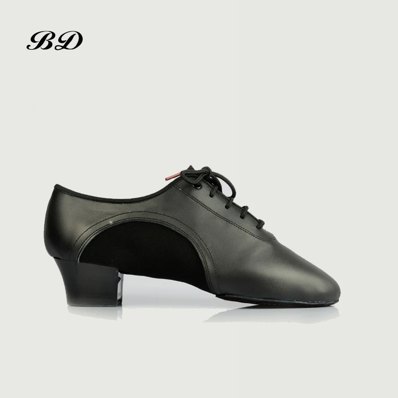 TOP Dance Shoes Men\'s Latin Ballroom Shoe Cowhide Oxford Cloth Two-point Sole BD 458 SALSA HEEL 4.5 CM Lace Profession Durable