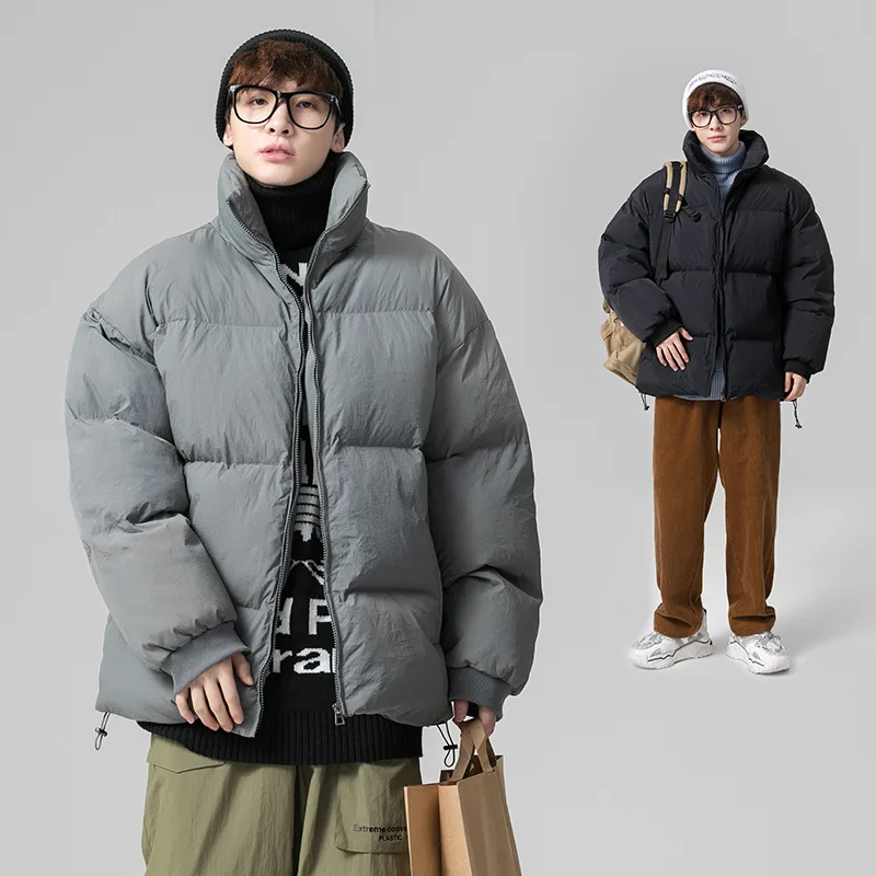 

2021 Japanese large size solid color warm cotton-padded jacket bread jacket men's Korean winter tide loose handsome down jacket