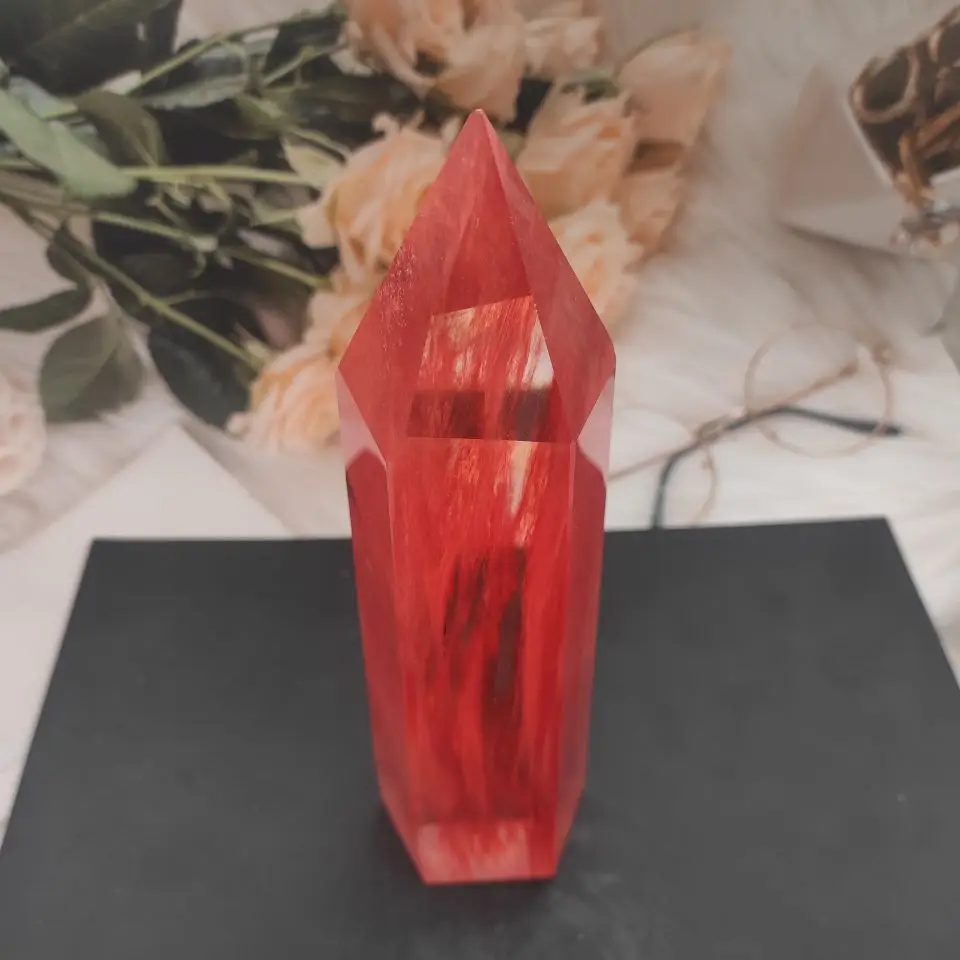 

800-1000g Red Melting stone quartz obelisk crystal wand point healing