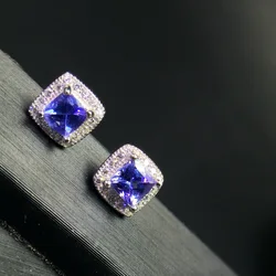 100% Natural VVS Tanzanite Stud Earrings 4Mm * 4 Mm Trillion Cut Tanzanite Earring for Wedding Solid 925 Silver Tanzanite Jewel