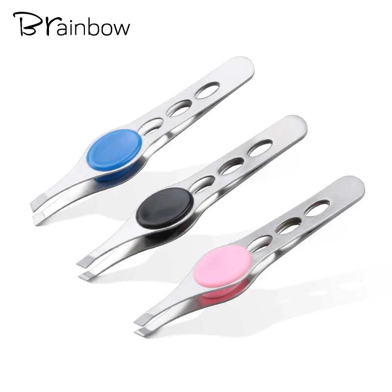 Brainbow-Pinzas para cejas de acero inoxidable, herramientas de belleza esenciales para extensión de pestañas, depilación de ojos, maquillaje facial