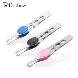 Brainbow-Pinzas para cejas de acero inoxidable, herramientas de belleza esenciales para extensión de pestañas, depilación de ojos, maquillaje facial para mujer, 1 unidad