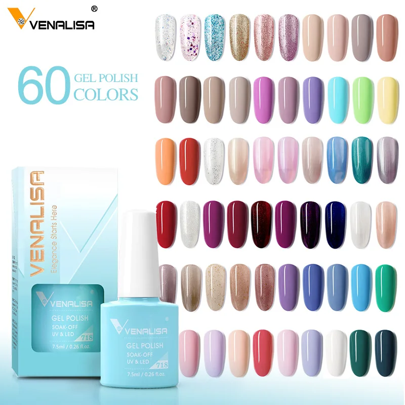 Venalisa gel unha polonês 7.5ml tampa branca vidro unha gel polonês nowipe superior embeber uv led laca de unhas glitter cor gel