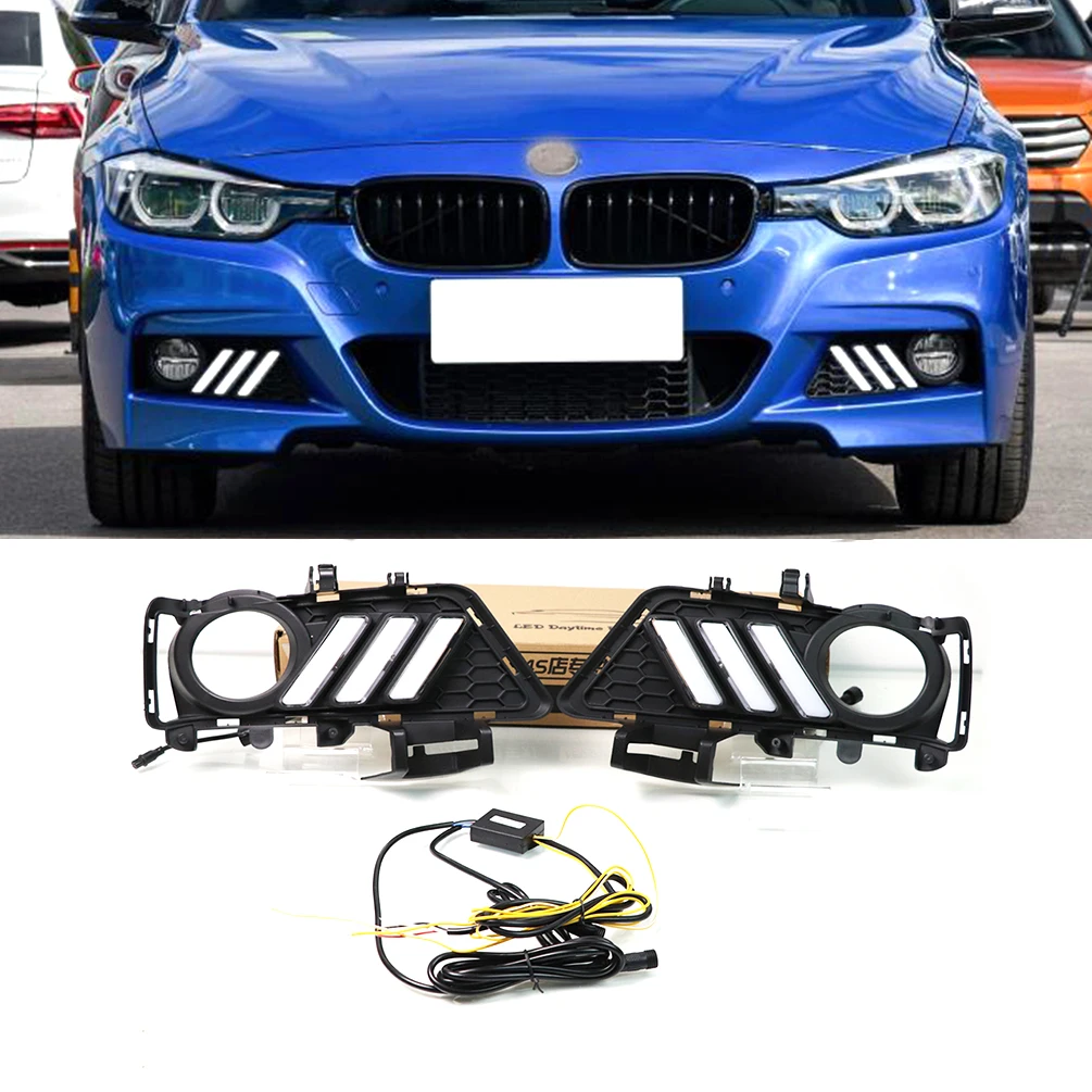 

2 Pieces Car DRL LED Daytime Running Lights Turn Signal Yellow 12V Daylights Fog Lamp Covers for BMW 3 Series F30 F35 2013~2019