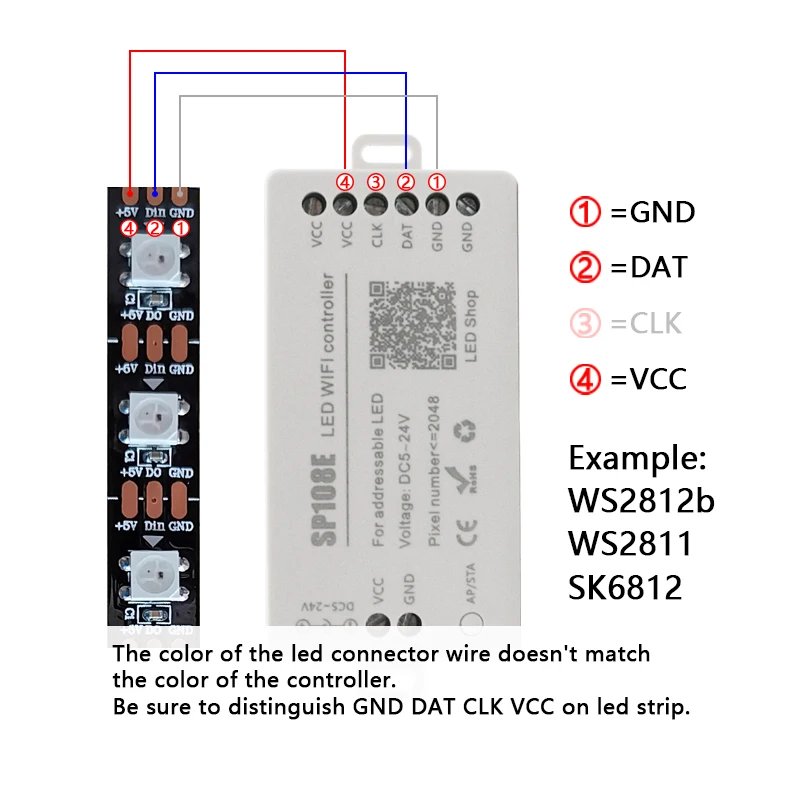 SP108E LED WIFI Controller WS2812B WS2811 WS2813 WS2815 SK6812 Etc LED Strip Module Light Smart APP Wireless Control DC5-24V