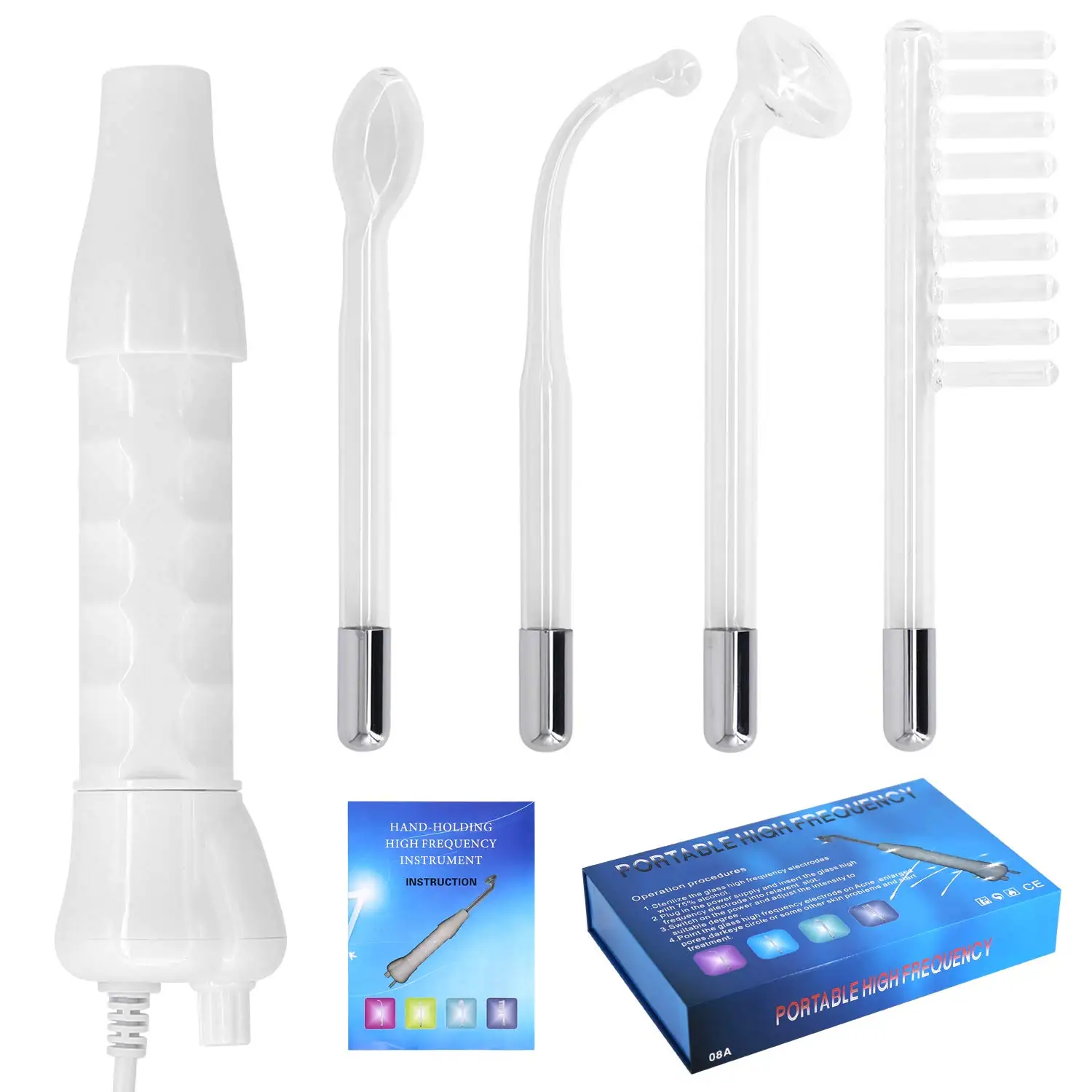 4 In 1 High Frequency Electrode Wand Electrotherapy Glass Tube Beauty equipment Acne Spot Remover Facial Skin Care Spa