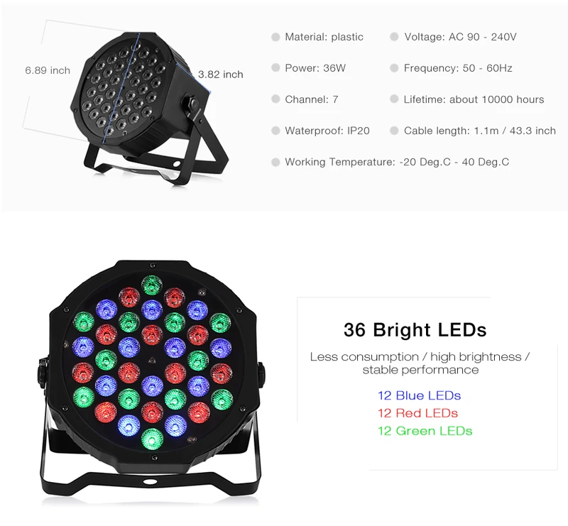 Tremblay 36W Professional Disco light DMX512 RGB LED Ktv Bar Party DJ lamp Decorative Stage Light Effect Projector par lamp