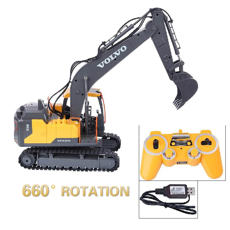 2.4G Double E E568 RC Truck 1/16 3In1 Alloy RC Simulation Excavator 12CH Remote Control Big Engineer Vehicle Kids Christmas Toys