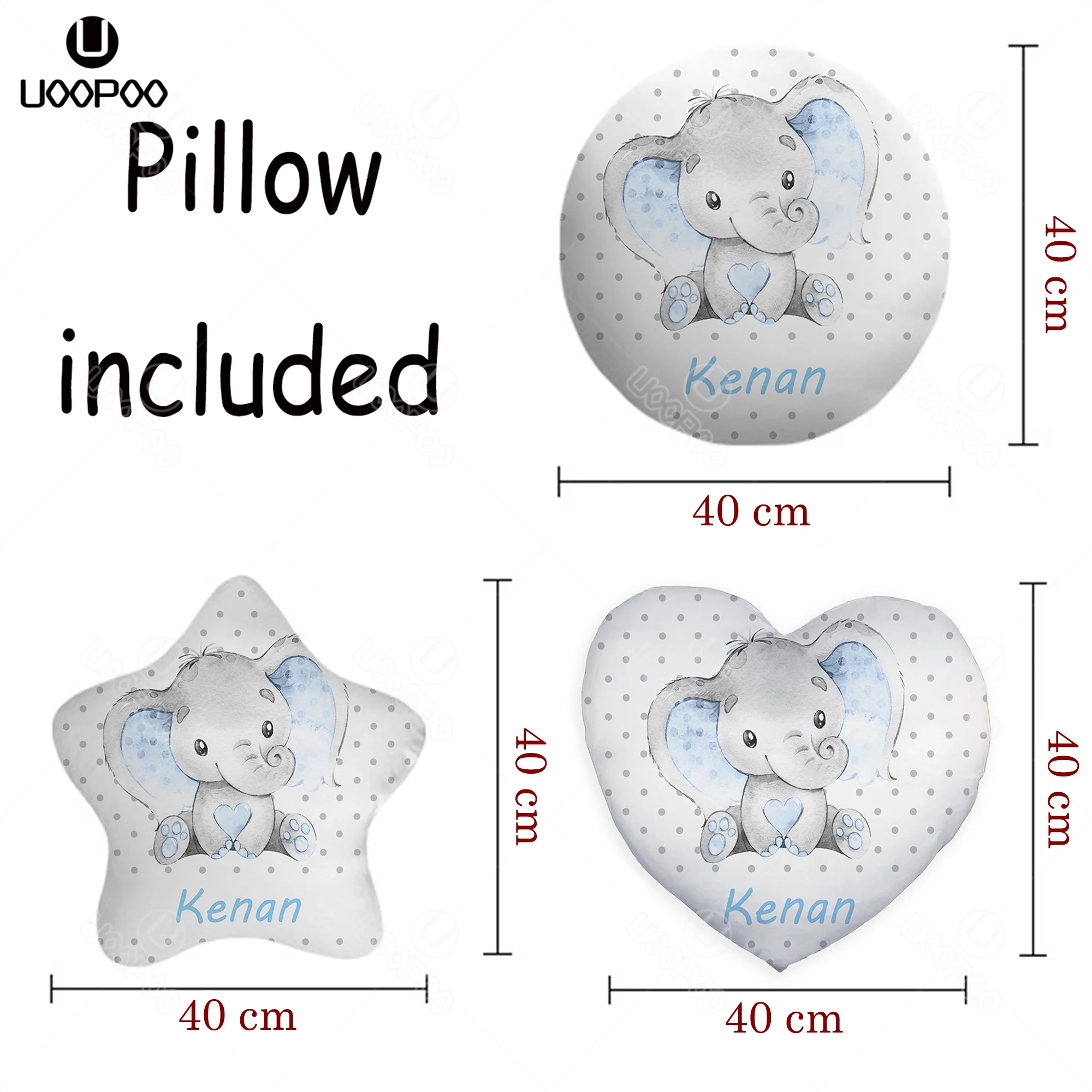 

Custom Baby Pillow Heart / Star / Round Shap Elephant Throw Pillow Home Decoration Cushion Wedding Lovers / Cute Fun Baby Gift