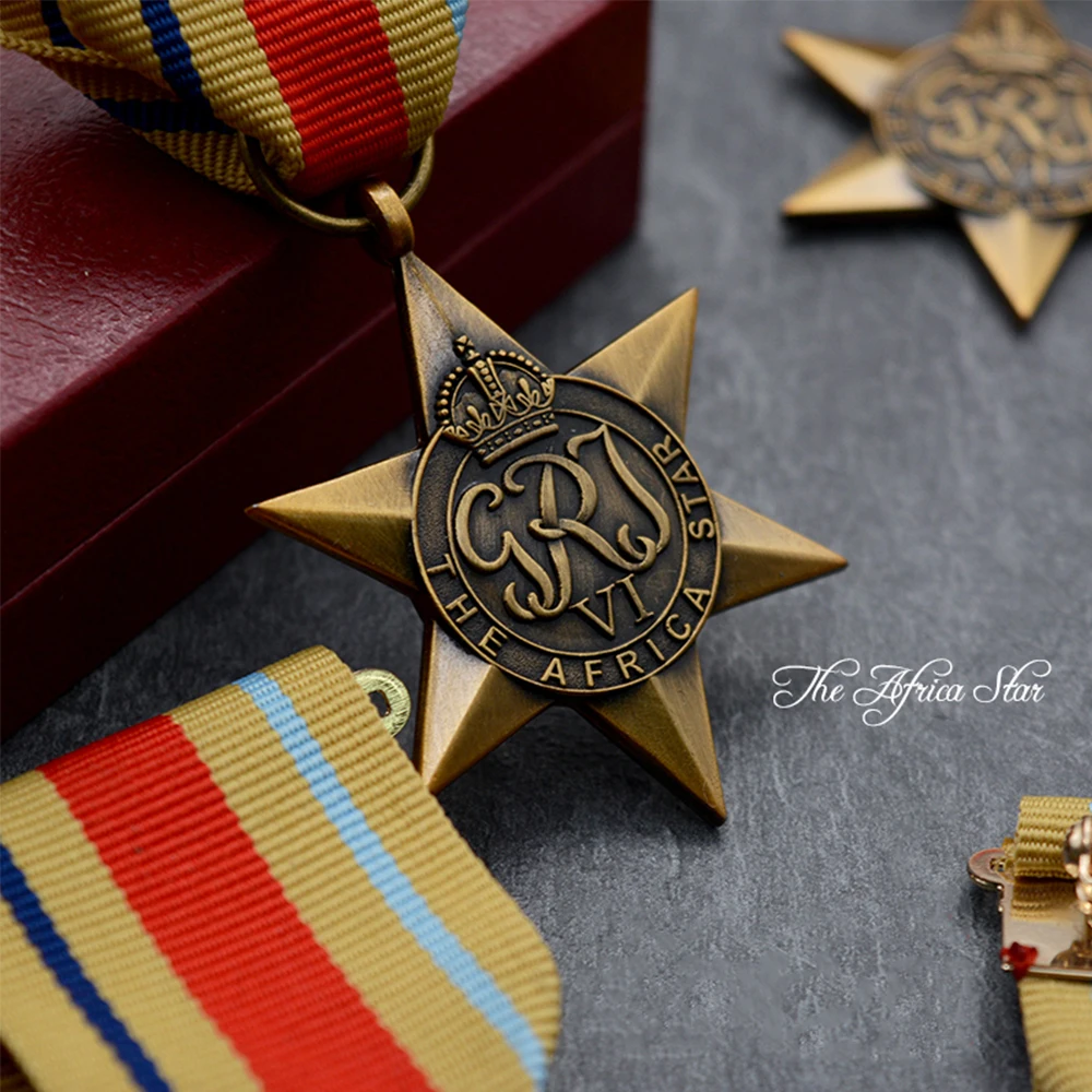 George VI The Africa Star Brass Medal & Ribbon British High Military Award Insignia Badge Pin