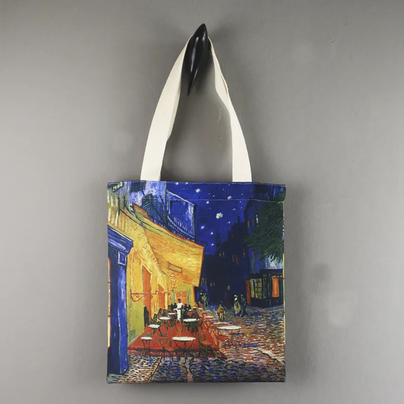 New Women Canvas Bag 3D Van Gogh Oil Painting Tote Bag Retro Art Shoulder Bag Girl Shopping Bag Reusable Bag Grocery Storage Bag