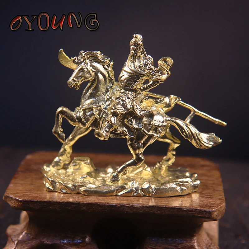 Brass Chinese God of Wealth Riding Horse Guan Gong Statue Home Decoration Accessories Copper Office Desk Decor Ornaments