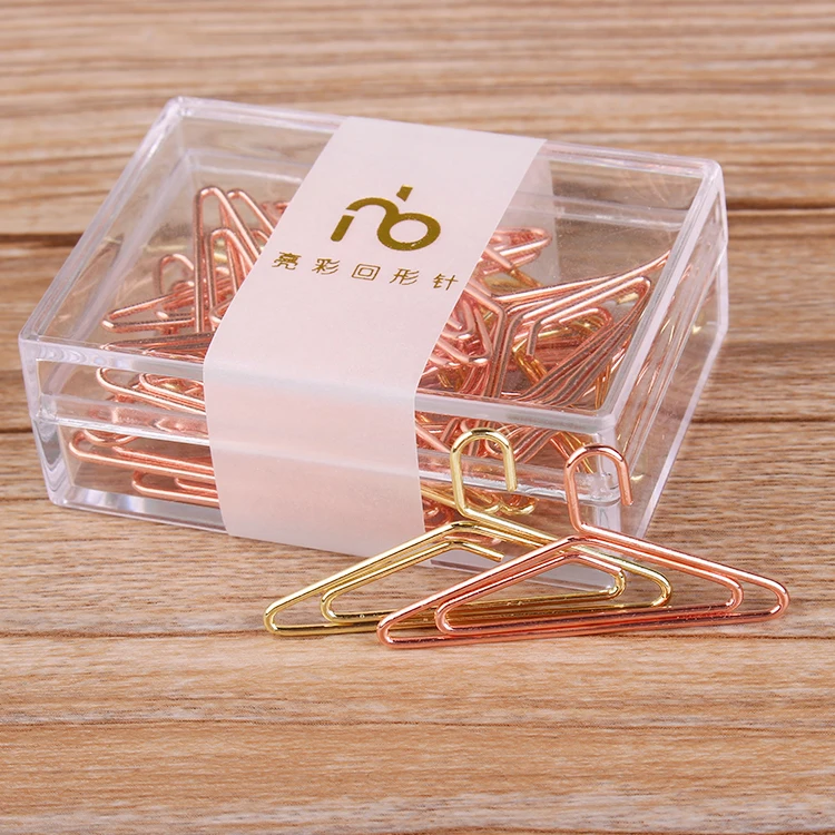 Clothes Hanger Shape Paperclip Rose Gold Stationery Cute Paper Clips Decorative Metal Clip Paper Office Supplies Teacher Gift