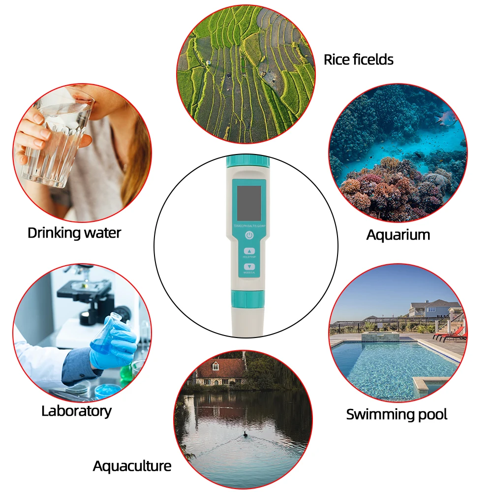 New 7 in 1 Digital Salinity Tester ORP PH TDS EC SG TEMP Meter ORP LCD Monitor Water Quality Detector for Pool Aquarium