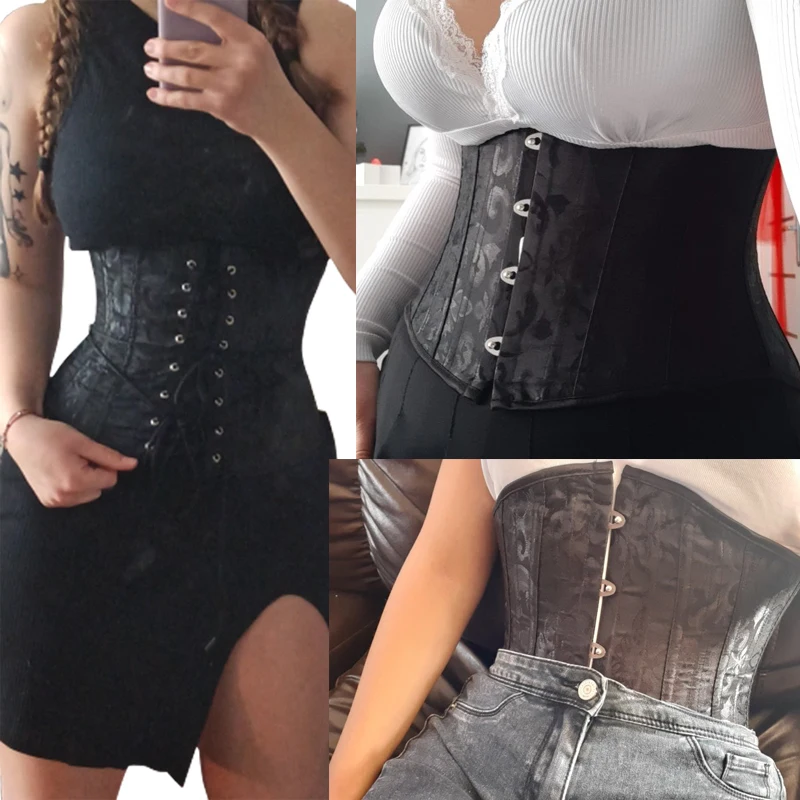 Women\'s Bustier Corsets Underbust Steel Bones Waist Trainer Lace Up Gothic Clothes Slimming Body Sexy Belly Sheath Plus Size