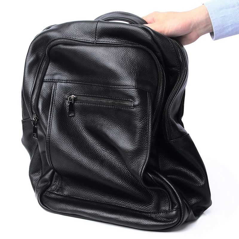 Imagem -06 - Mochila de Grande Capacidade Masculina Pele de Vaca Natural Bolsa de Laptop para Menino 100 Couro Genuíno Nova