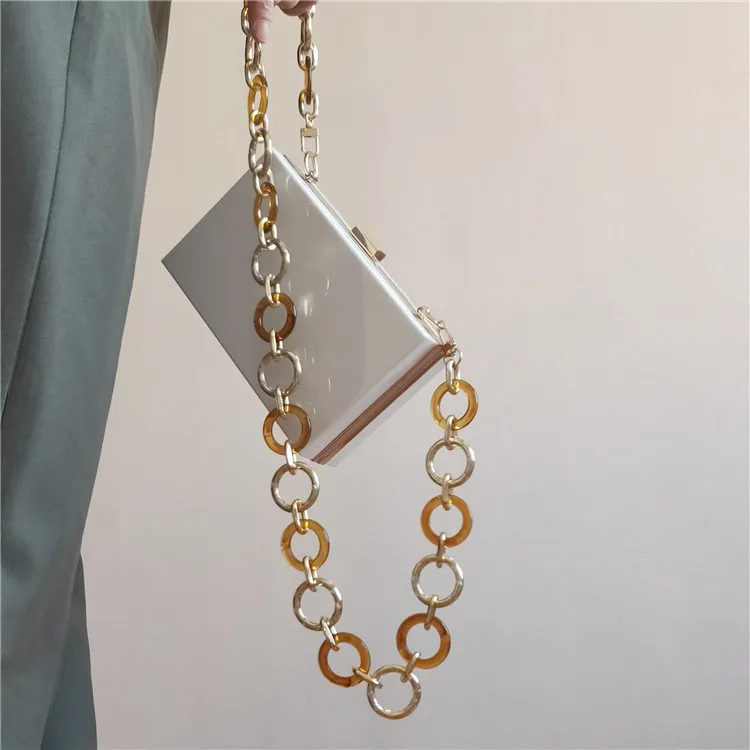 fashion design acrylic aluminium circle  chunky bag  shoulder chain