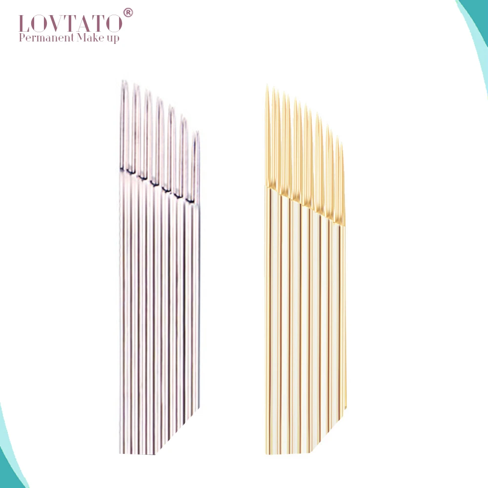 Double Shading 15Pin Microblading Needles Golden Double-Row 15P Curved Embroidery Blades For Permanent Makeup Manual Pen Tools