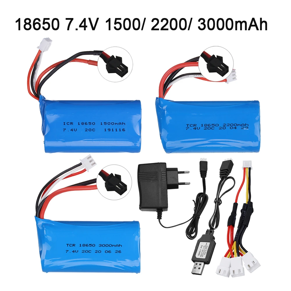 7.4V 1500mAh/2200mah/3000mah 18650 Battery for WPL MN99S D90 U12A S033g Q1 H101 SM 7.4V Battery Rc Boats Cars Tanks Drones Parts