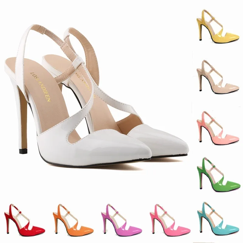 Women Sandals PU Leather Office Shoes Pointed Toe 11CM Thin High heels Slip On sandalias mujer 2023 women shoes size 35-42
