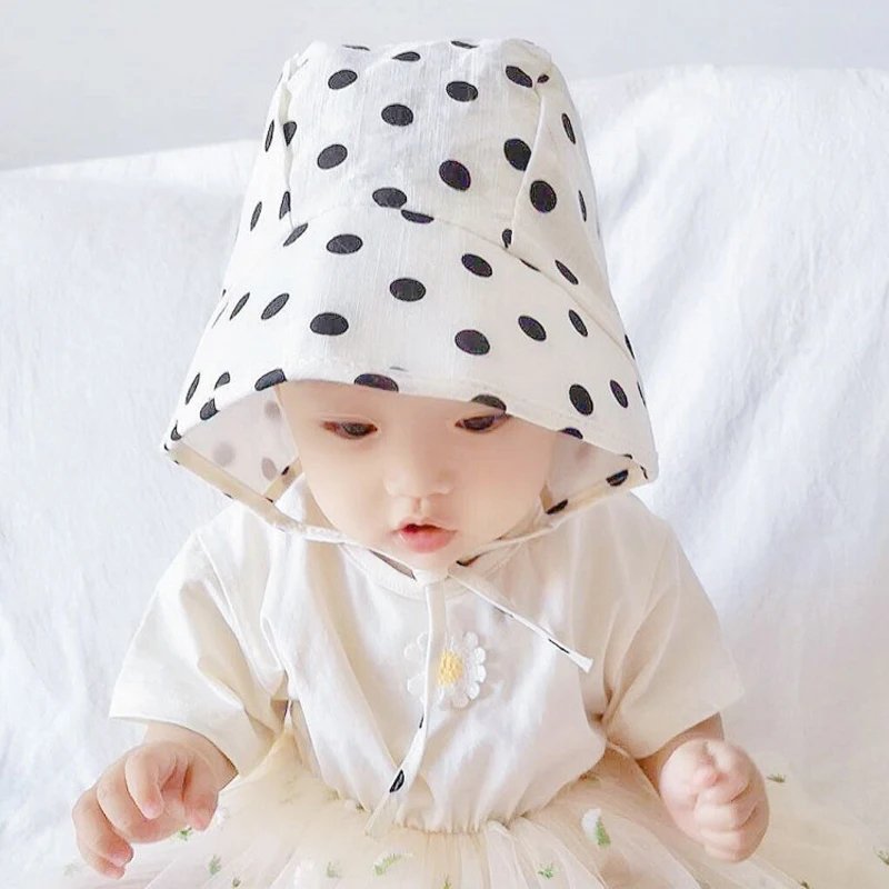 Spring Summer Dots Plaid Infant Baby Caps Soft Cotton Breathable Kids Boys Girls Sun Hats Bucket Hats