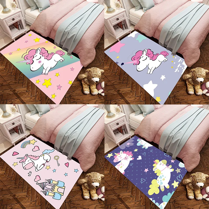 

NEW Cartoon Child Unicorn 3D printed Carpets For Living Room Bedroom Area Rug Soft flannel Kids Room play Crawl Floor Mat Custom