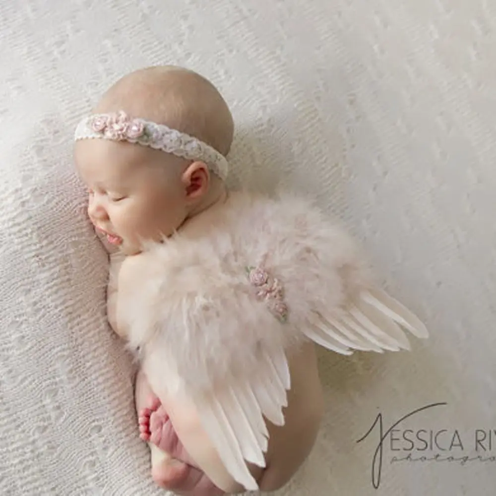 Ailes de plumes d'ange pour nouveau-né, 2 pièces/ensemble, avec bandeau à fleurs de Rose pour bébé fille, accessoires pour cheveux, accessoires de photographie pour nourrissons