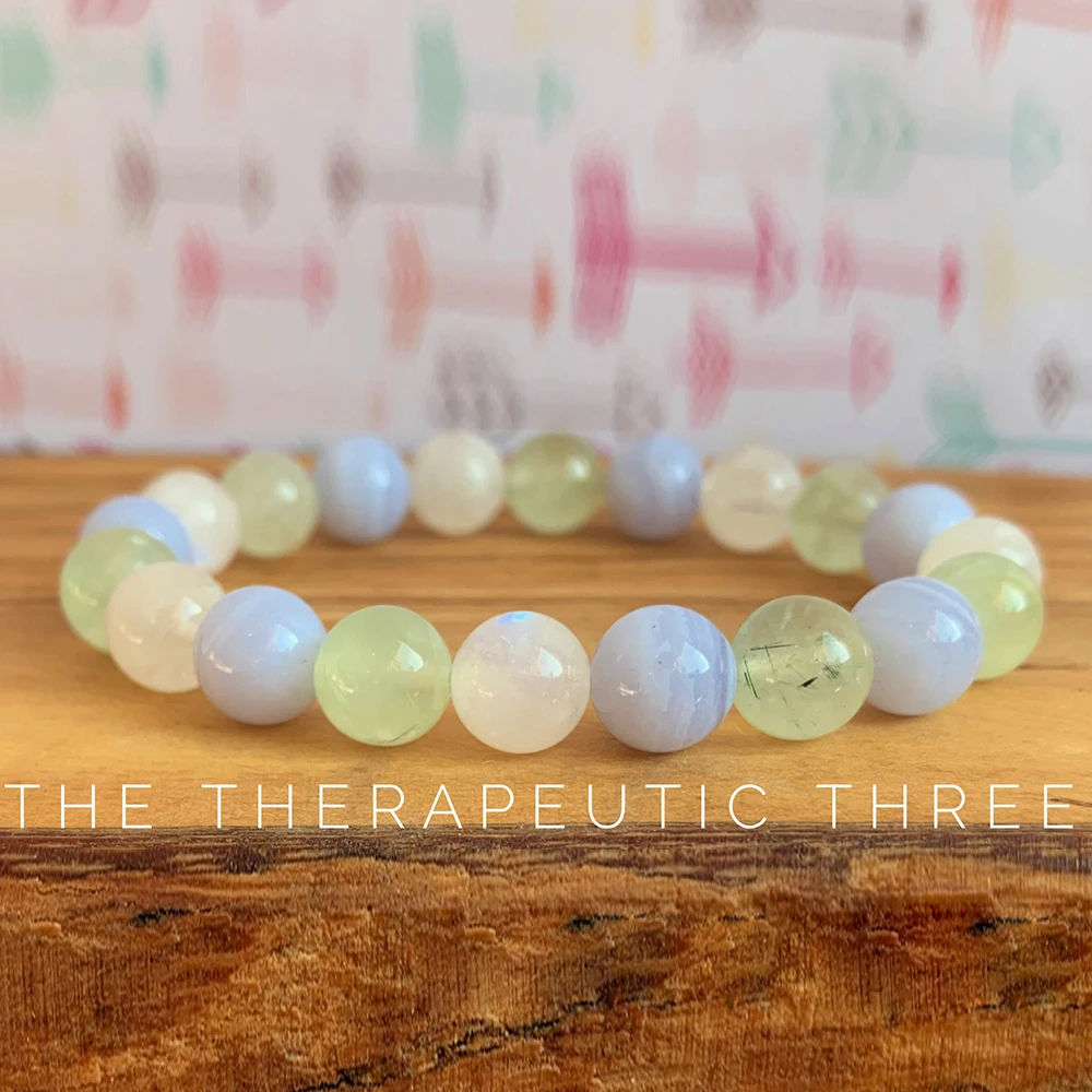 Wholesale AAA Grade Moonstone Blue Lace Agate Bracelet Natural Gemstone Bracelet Therapeutic Three Wrist Mala Bracelet