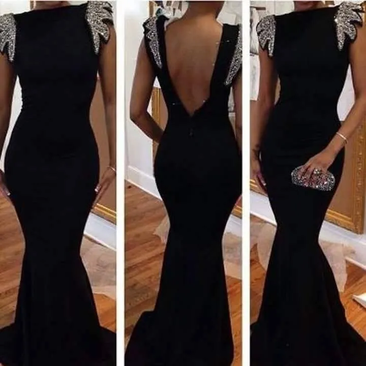 

2025 Black Bateau Neckline Cap Sleeve Silver Crystal Sheath Evening Party gown vestido de noiva mother of the bride dresses