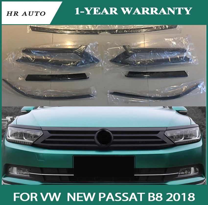 With emblem fit for Volkswagen  Passat B8 2019 Car Styling matt black Front Hood Bumper Grille Middle Strip Cover Trim